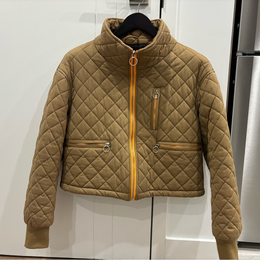 Avec Les Filles Tan and Orange Puffer Jacket with Quilted Design